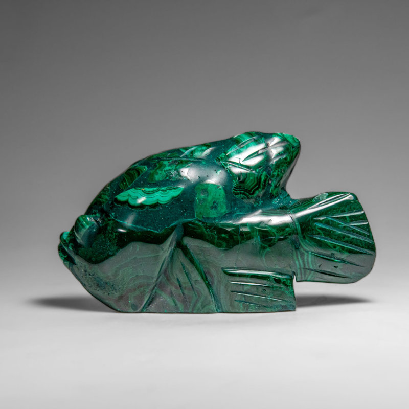 Genuine Polished Malachite Fish Carving (422.2 Grams)