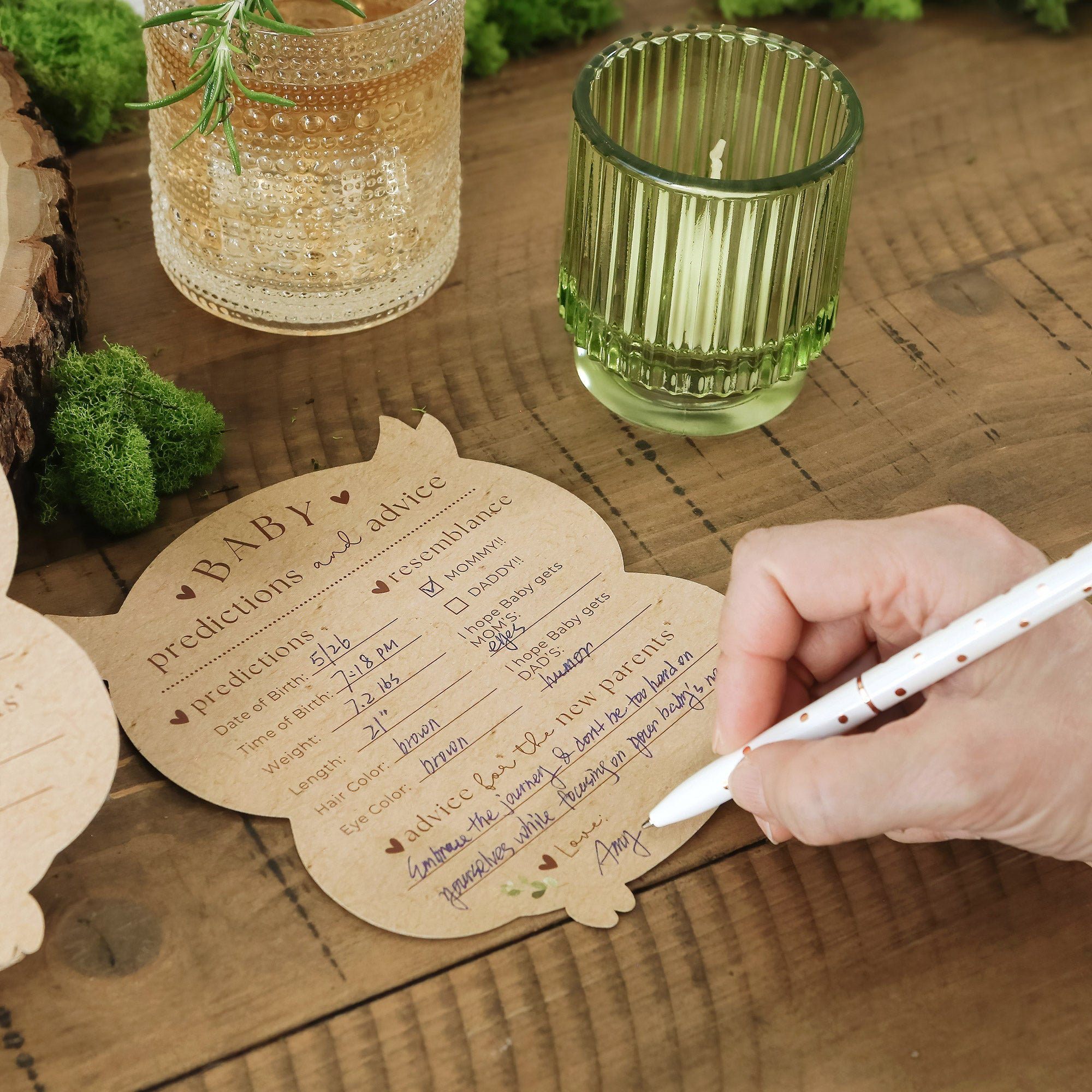 Kate Aspen Woodland - Set Da 50 Biglietti Per Baby Shower: Carte Consiglio E Gioco 'Indovina' Con Animaletti Del Bosco E Dettagli Oro - Attività Per Festa