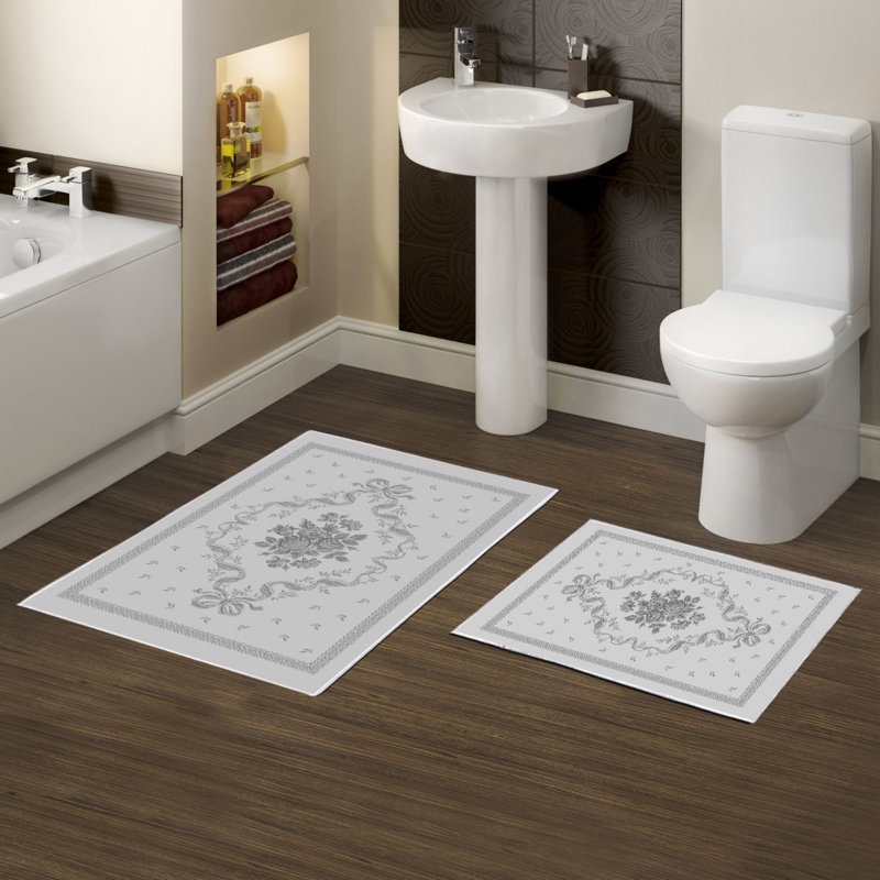 Ensemble de luxueux tapis de bain (2 pièces), 100% polyester, antidérapant, antibactérien | Dimensions: 19,7 po x 23,6 po et 23,6 po x 39,4 po | Tissu ultra-absorbant et facile à nettoyer, lavable à la machine à 86 ° F | Parfait pour la salle de bain ou le spa
