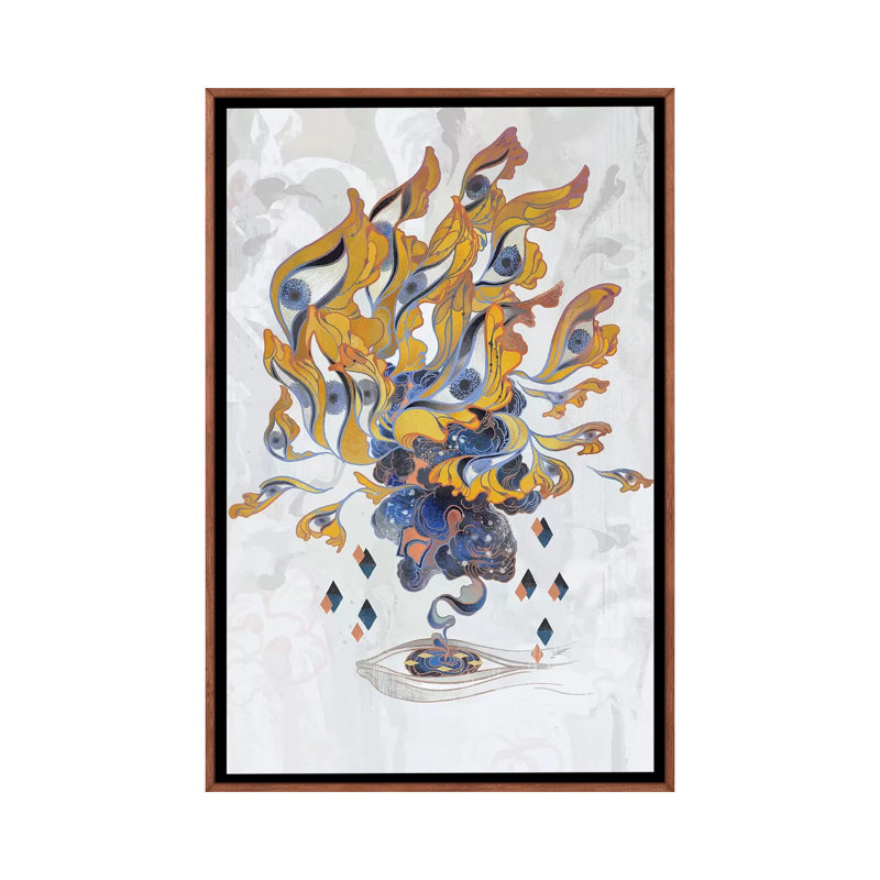Porcelain Pillows III by Sija Hong - Painting on Canvas, 66.04 cm H x 45.72 cm W, Classic Brown Wood Framed