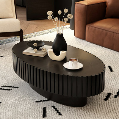 Oval Coffee Table With Handmade Relief Art, Base, Modern Elements, Construction, Look