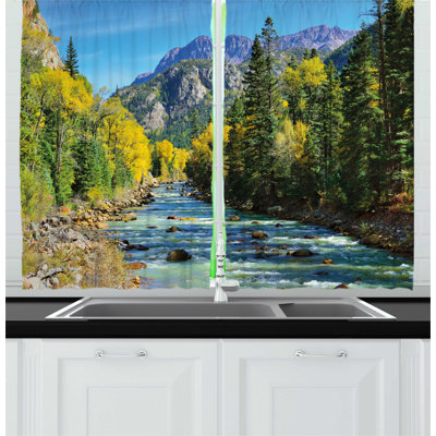 2 Piece Mountains River and Colorful Trees of Colorado During Foliage Season Autumn Forest View Kitchen Curtain Set -  East Urban Home, 7C45D8FBB7B94441B7FE49374A25A0CE