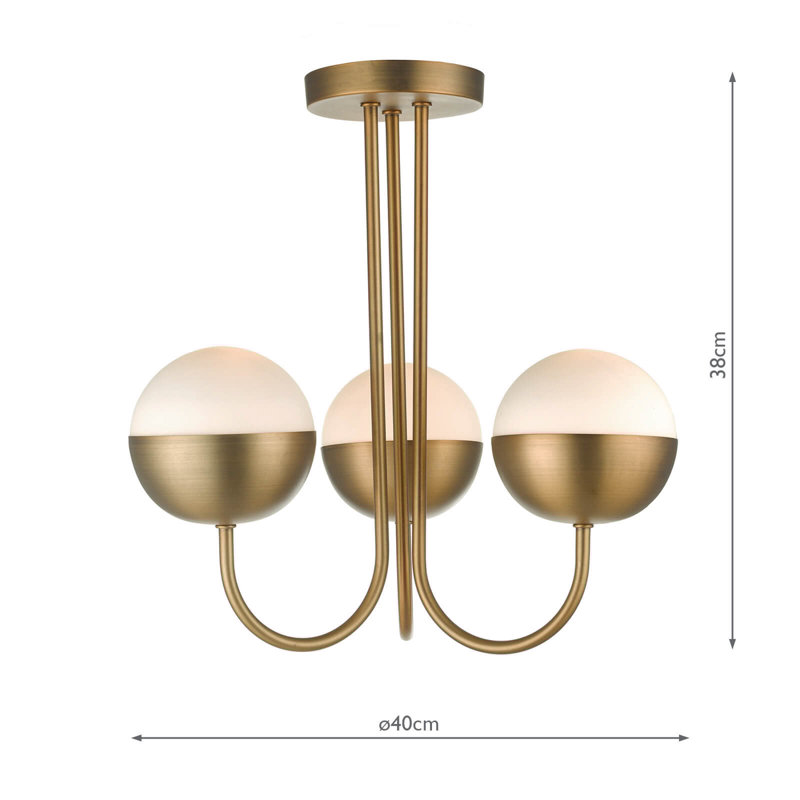 Selena Glass Semi Flush Mount, Aged Brass