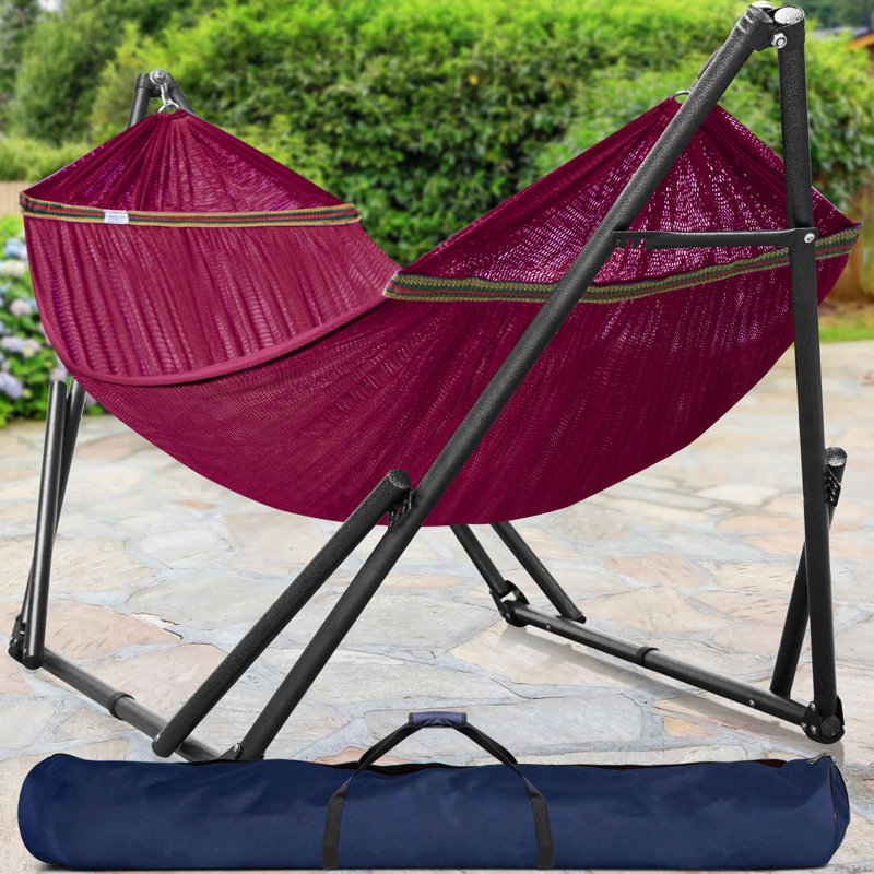 Hamac double Tranquillo Universal avec support inclus pour 2 personnes / support pour hamac pliable Capacité de 600 lb - Inhouse, extérieur, camping, rouge