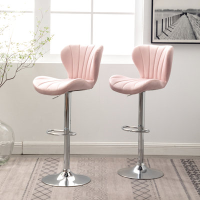 Of 2 Pink - Upholstered And Adjustable, 360° Rotation, Comfortable Seat, Modern Style With Footrest 2pcs Adjustable Seat Vertical Line Design