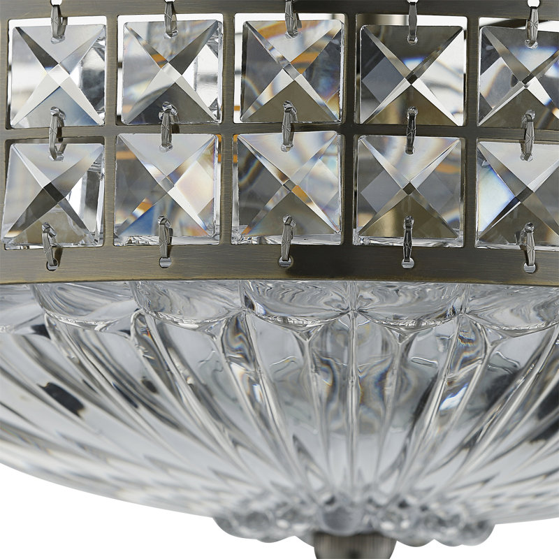 Ferris Glass Semi Flush Mount, Antique Brass