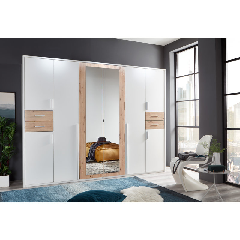Jaclynn Manufactured Wood Wardrobe, White/Artisan Oak, 208cm H x 270cm W x 58cm D
