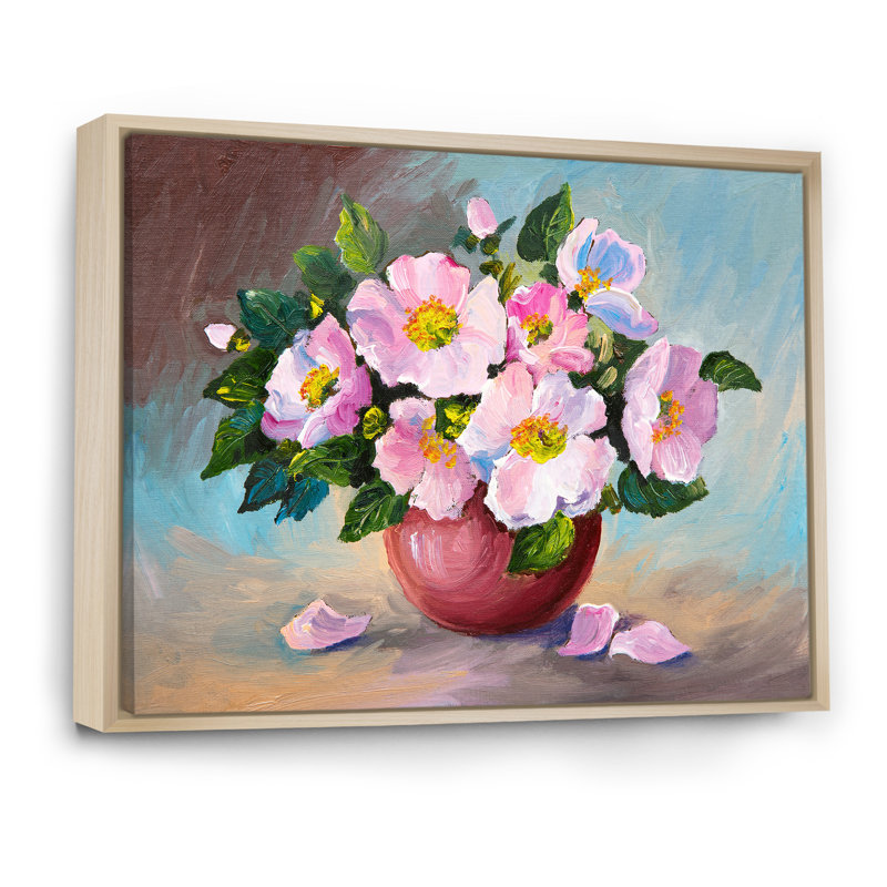 «Still Life Spring Pink Flowers In Vase», reproduction sur toile avec cadre flottant, H 24 po x l 36 po x P 1 po