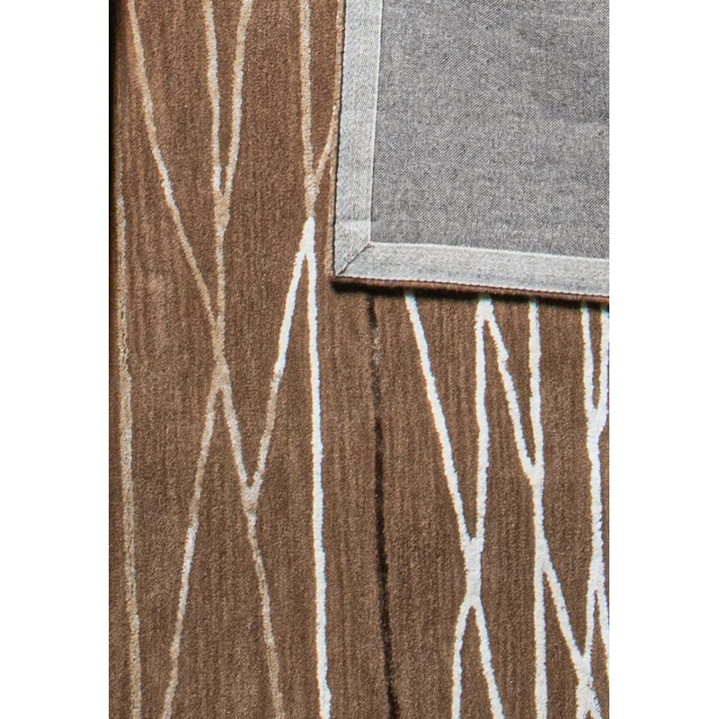 Round 8' Cinnamon Wool and Viscose Abstract Area Rug