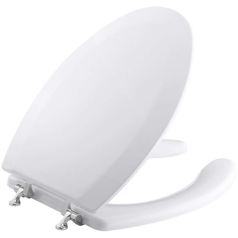 Triko Elongated Toilet Seat with Polished Chrome Hinges, White