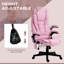 Chaise de bureau rose avec vibration et chaleur à 6 points, dossier inclinable à haut dossier, rembourrage pour une expérience assise améliorée, chauffage vibrant en rose, dossier en lin, rembourrage des accoudoirs, siège réglable