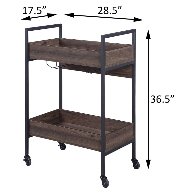 Chariot de service noyer et noir avec 2 tablettes