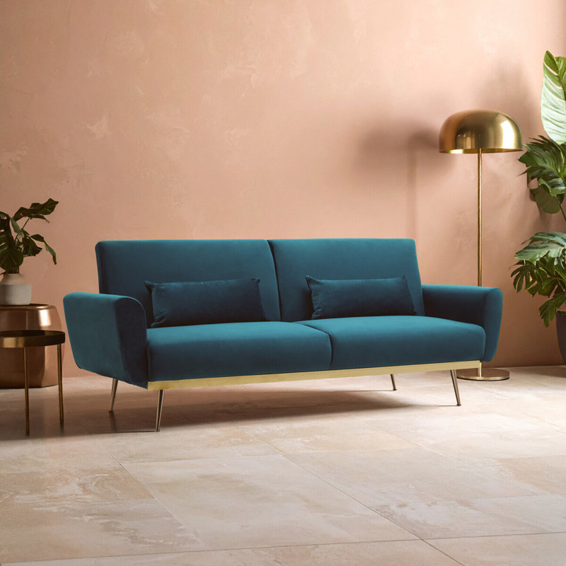 Doe 3 Seater Velvet Sofa Bed, Green