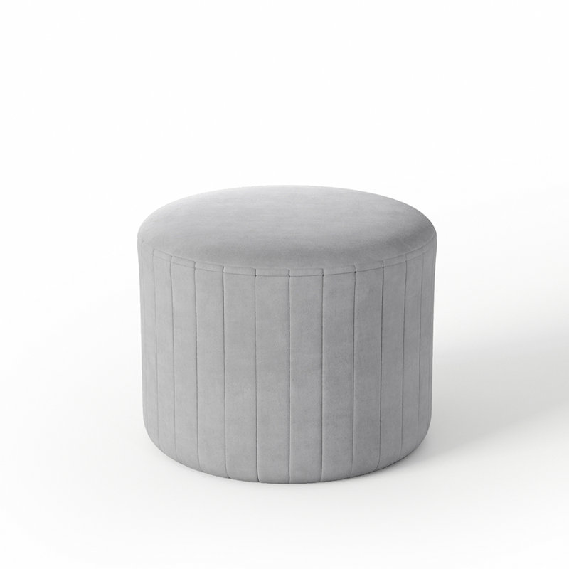 Rich 40cm Wide Velvet Round Abstract Pouffe Ottoman, Grey