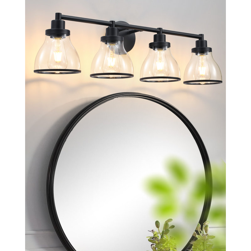 Éclairage de meuble-lavabo pour salle de bain / couloir / vestiaire en verre transparent, Peinture noire mate, 4 lumières