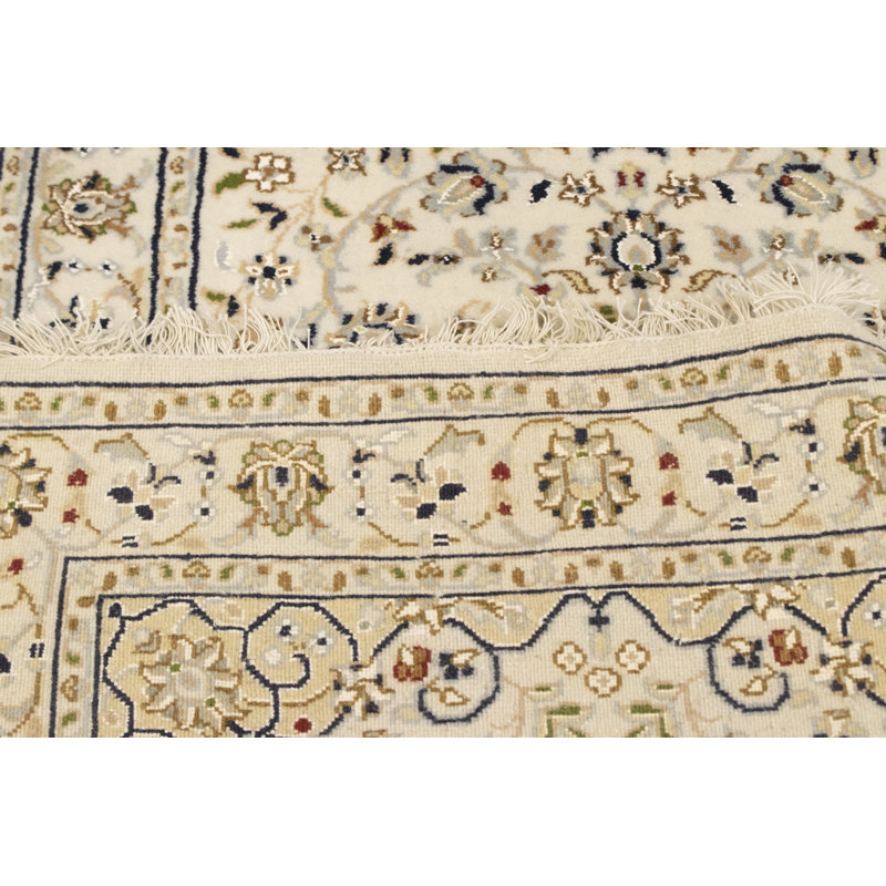 Tapis floral en laine fait à la main crème, Tapis de couloir 2 pi 8 po x 8 pi