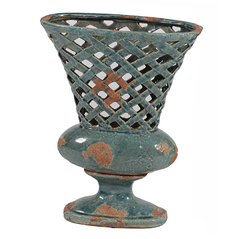 Vase de table en céramique Tankersley, Bleu, H 14 po x l 11 po x P 11 po