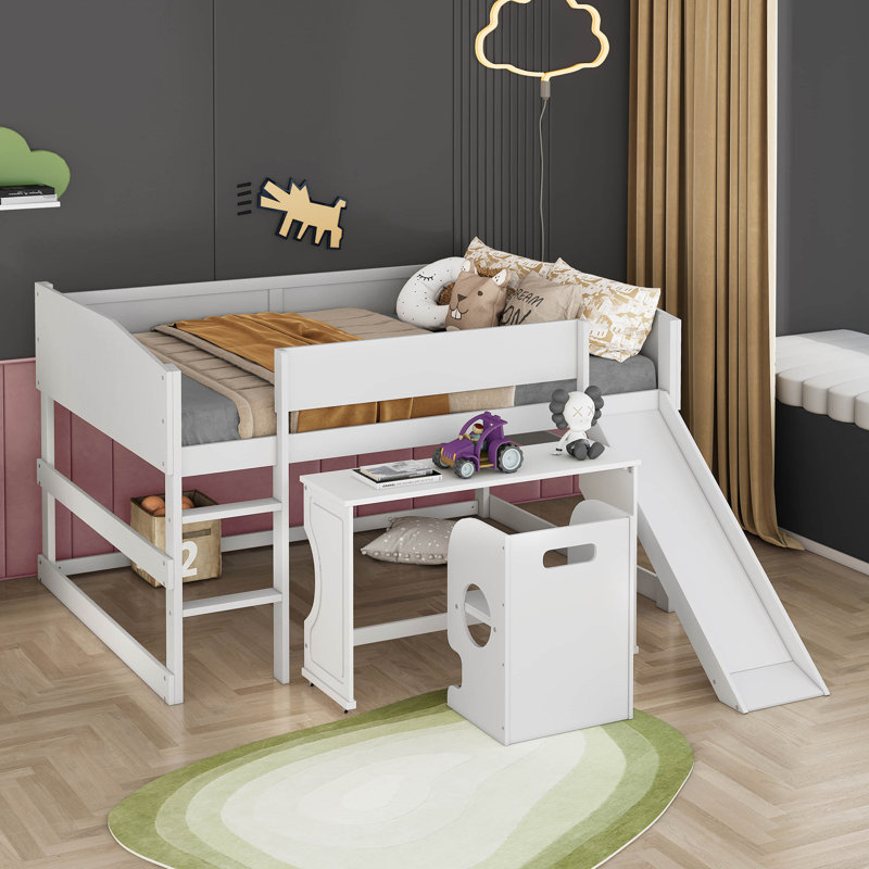 Lit mezzanine double bas pour enfants Caulkins, Blanc