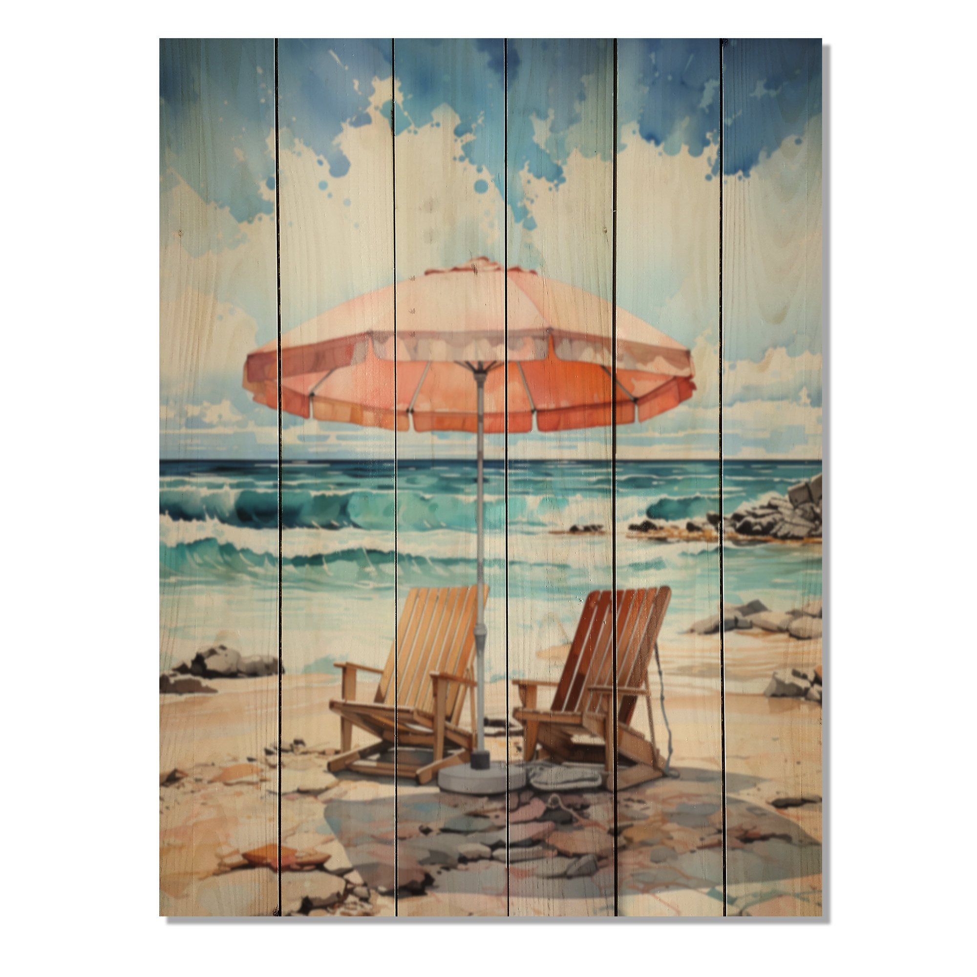 Dovecove Vintage Beach Chairs Scenery I Nautical Beach Print