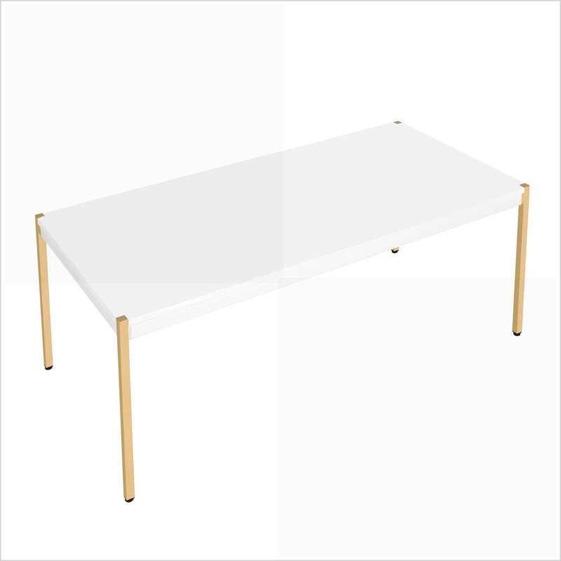 Table basse moderne blanche et dorée pour le salon, design minimaliste spacieux