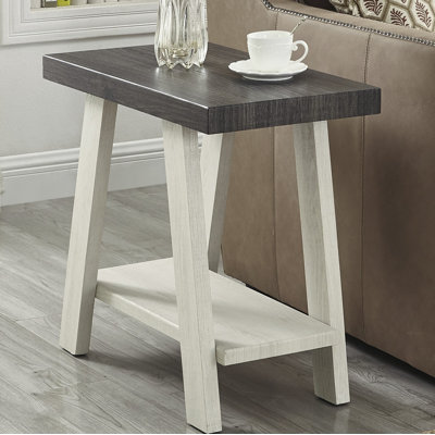 Table de bout en bois à deux tons de style contemporain gris anthracite et beige Athens