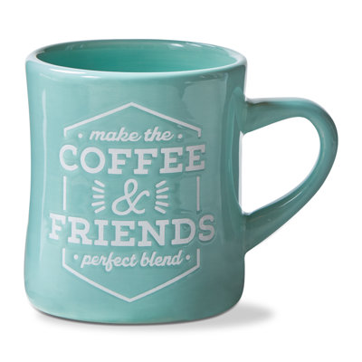 Coffee Friends Perfect Blend Diner Mug Turquoise Ceramic Everyday 12 Oz