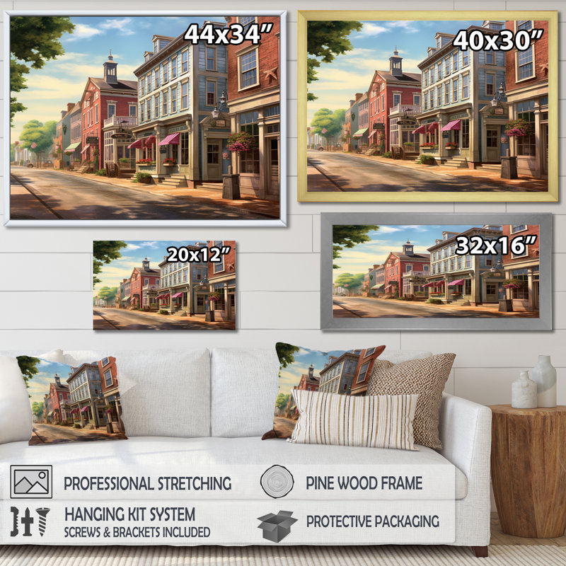 Connecticut's Village Charm, reproduction sur toile encadrée, H 24 po x l 32 po x P 1 po, Cadre flottant noir