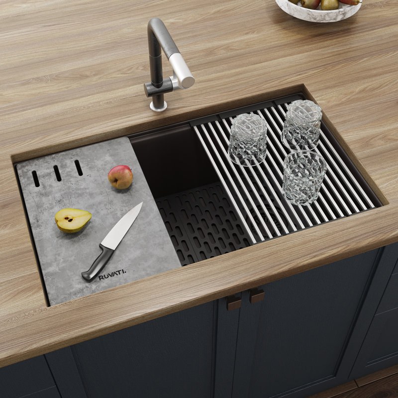 Ruvati 33" L x 19" W Undermount Kitchen Sink with Accessories, Espresso