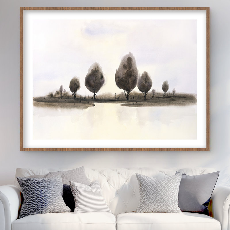 Paysage abstrait d'arbres - décor encadré bleu, H 48 po x l 36 po