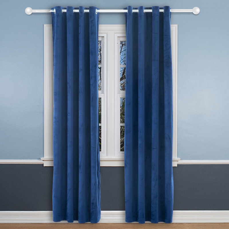 Desoto Velvet Room Darkening Curtain Pair, 52" W x 96" L, Royal Blue