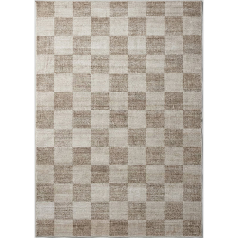 Rug Branch Emil 8' x 11' (7'7" x 10'10") Beige/Brown Checkered Area Rug, Contemporary, Medium Pile, Stain-Resistant Carpet - Living Room, Bedroom, Dining Room, and Kitchen