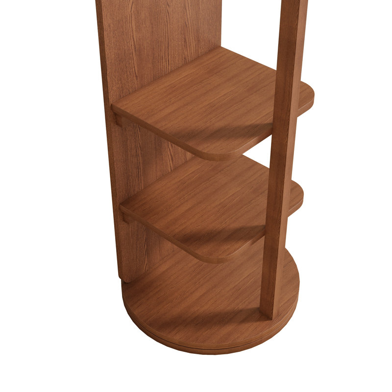 Miroir de plancher en bois massif avec miroir 360 °, Noyer