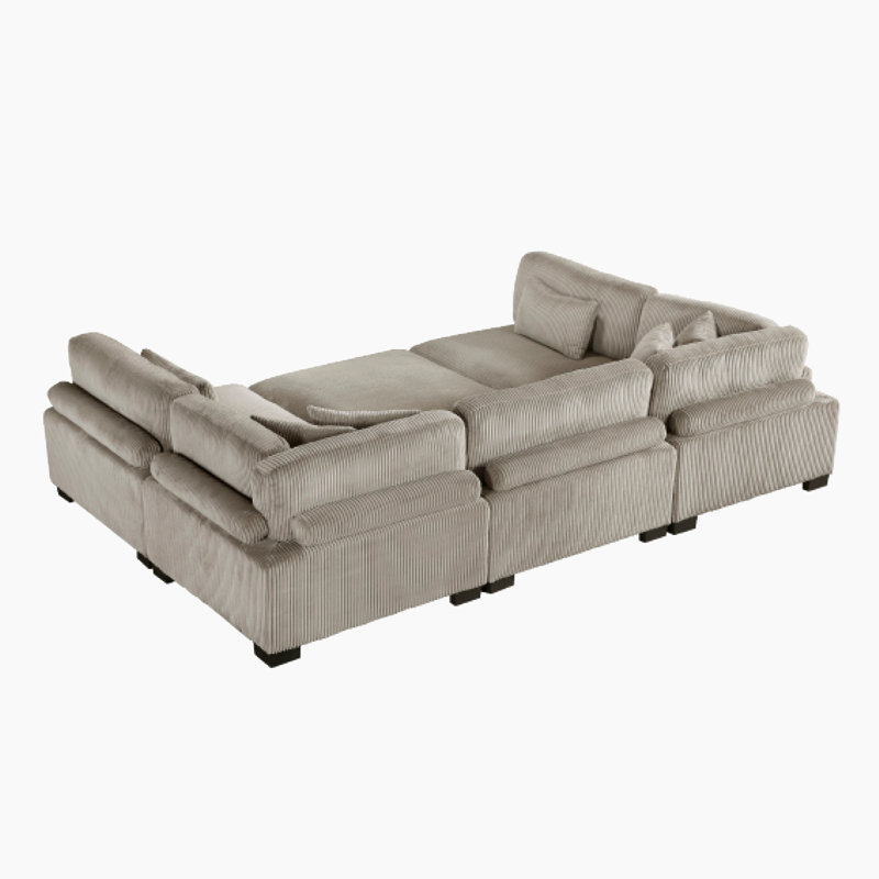 Canapé modulaire moderne en velours côtelé avec dossier réglable et 7 coussins Brinsley, Velours côtelé taupe
