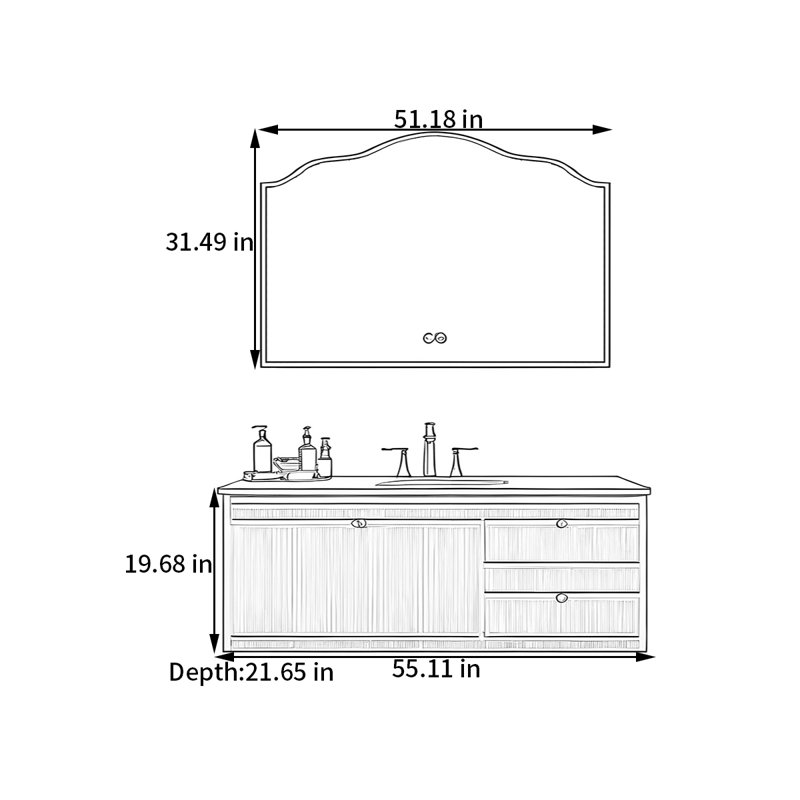 Armoire de salle de bain de style rétro français, 55"