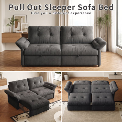 Grey 81.5" Chenille Convertible Sofa Bed with Memory Foam, Pull Out Sleeper Sofa