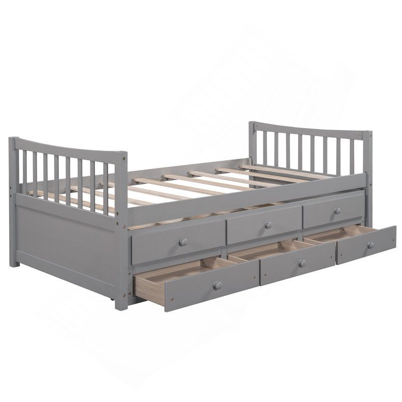 Lit de jour avec couchette et tiroirs, taille simple, Gris