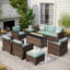 9 - Person Outdoor Wicker Patio Conversation Furniture Set with Swivel Chairs-1941954567-1941954561