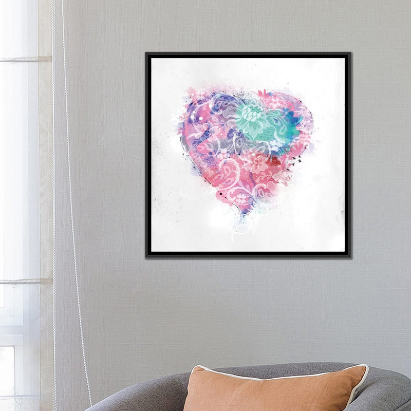 «Lace Heart», impression sur toile tendue, H 26 po x l 26 po x P 1,5 po, Toile avec cadre noir, Pas de tapis