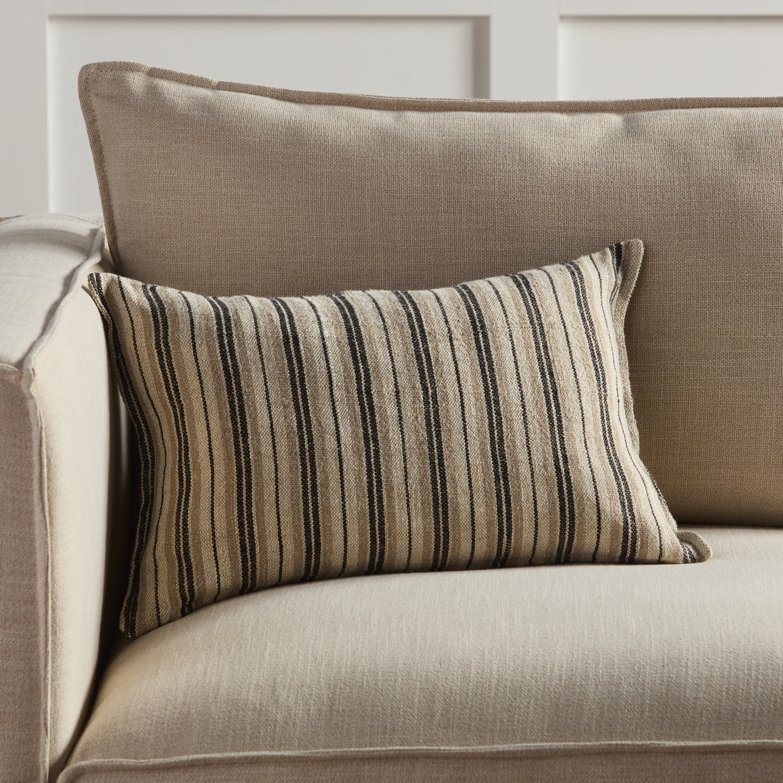 Regent Striped Linen Lumbar Throw Pillow, Dark Brown, 100% Down, Rectangle 13"H x 21"W