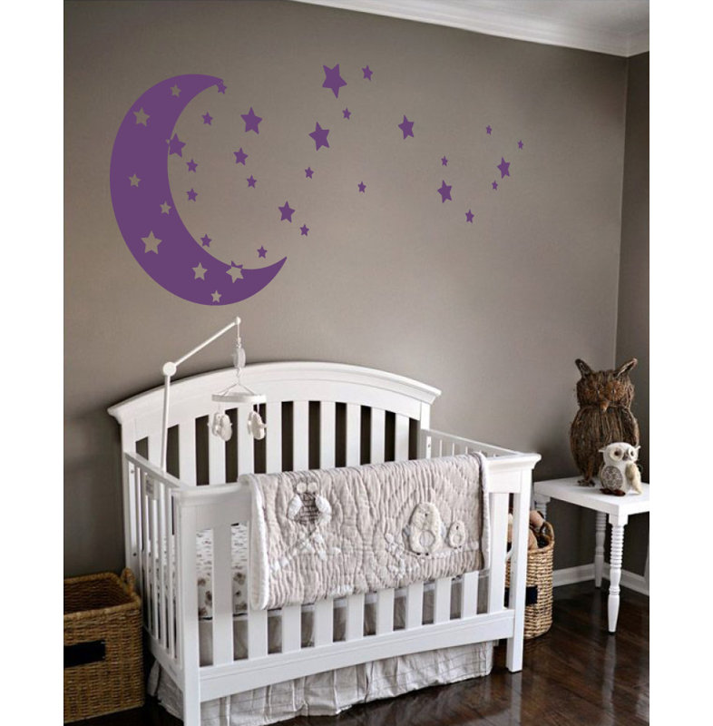 Adhésif décoratif lune et étoiles, Violet, H 30 po x l 65 po x P 0,01 po