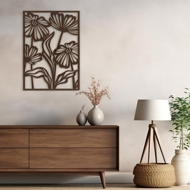 Décoration murale décorative abstraite en métal doré, H 18 po x l 12,59 po x P 0,05 po, Brun