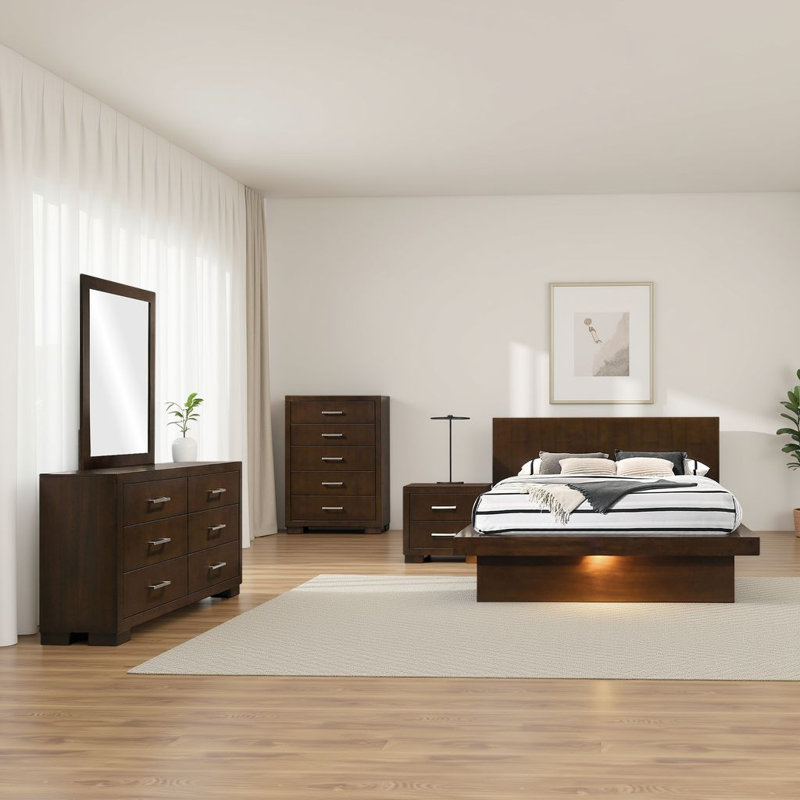 Ensemble de chambre à coucher à DEL 5 pièces Bela, Grand lit