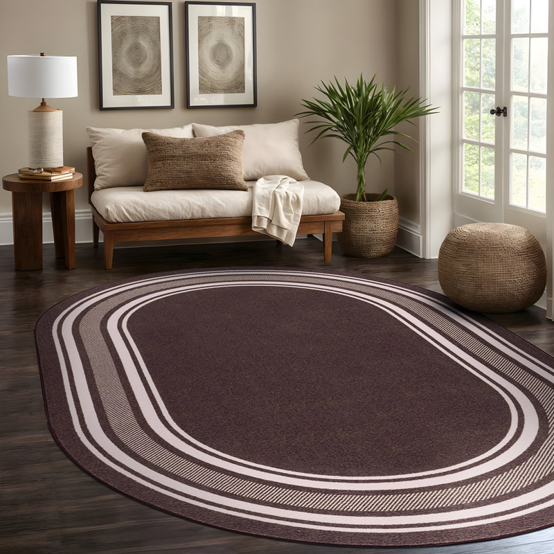 Quiogue Brown Non-Slip Area Rug, Oval 5' x 7'