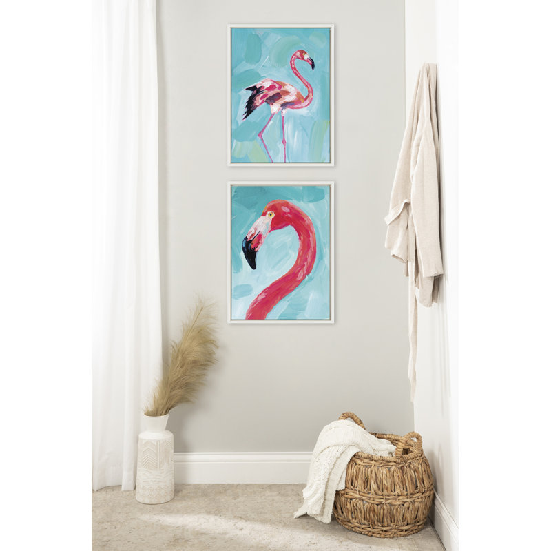 Ciauna Flamingo Study and Feathery Friend by Rachel Christopoulos - 2 Piece Floater Frame Print Set on Canvas