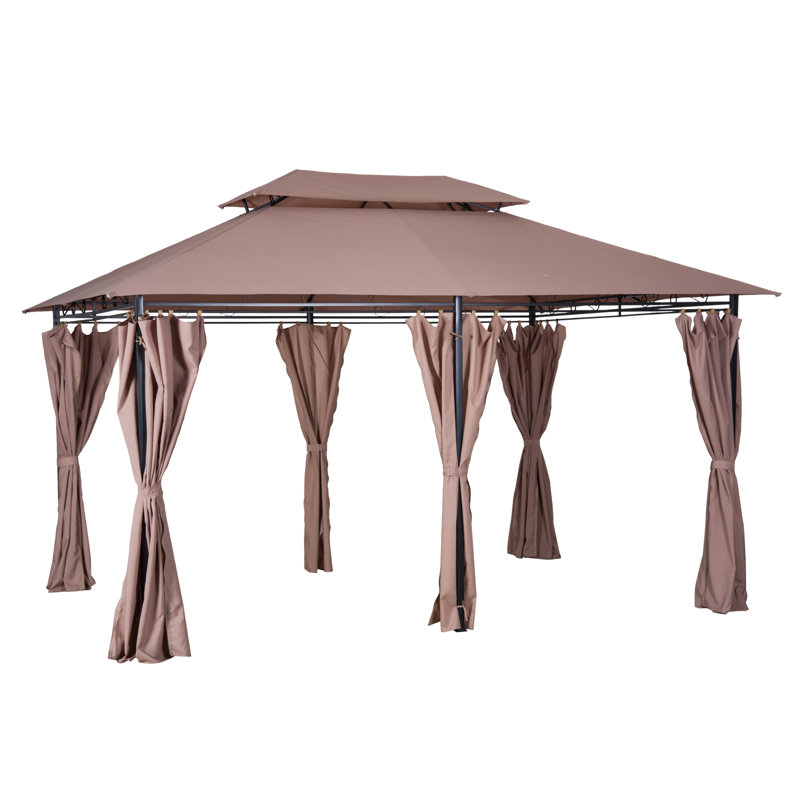 Khaki 10' x 13' Steel Frame Patio Gazebo with Curtains
