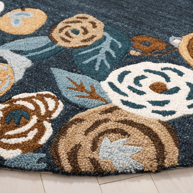 Chelsea Tufted Wool Cotton With Latex Floral Rug in Blue/Ivory, Round 6'