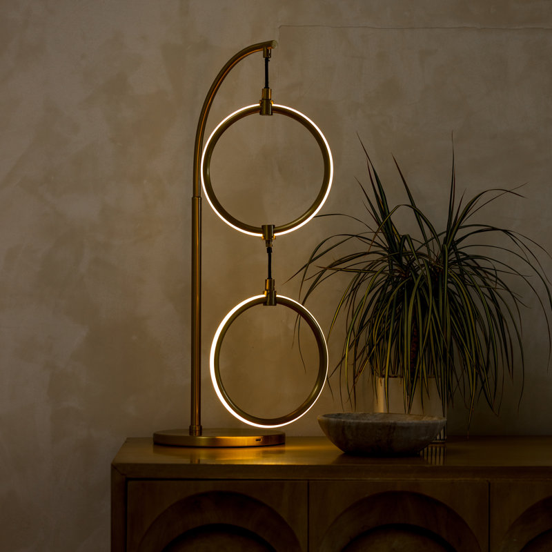 Lampe de table halo industrielle 24 po DEL à double arceau en laiton doré avec gradateur 3 voies intégré, Brass Gold