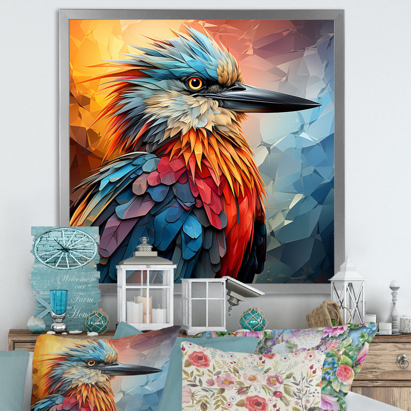 «Bird Cubist Skies I» sur toile, Cadre simple argenté, H 16 po x l 16 po x P 1 po