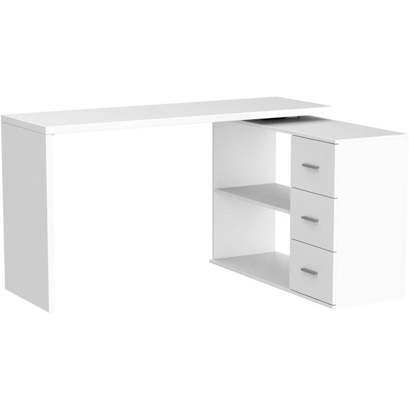 55-Inch White L-Shaped Desk With Storage