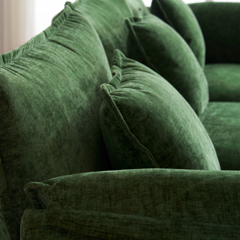 Canapé modulaire rembourré réversible en L de 113 po avec repose-pieds Amabilia, Chenille verte
